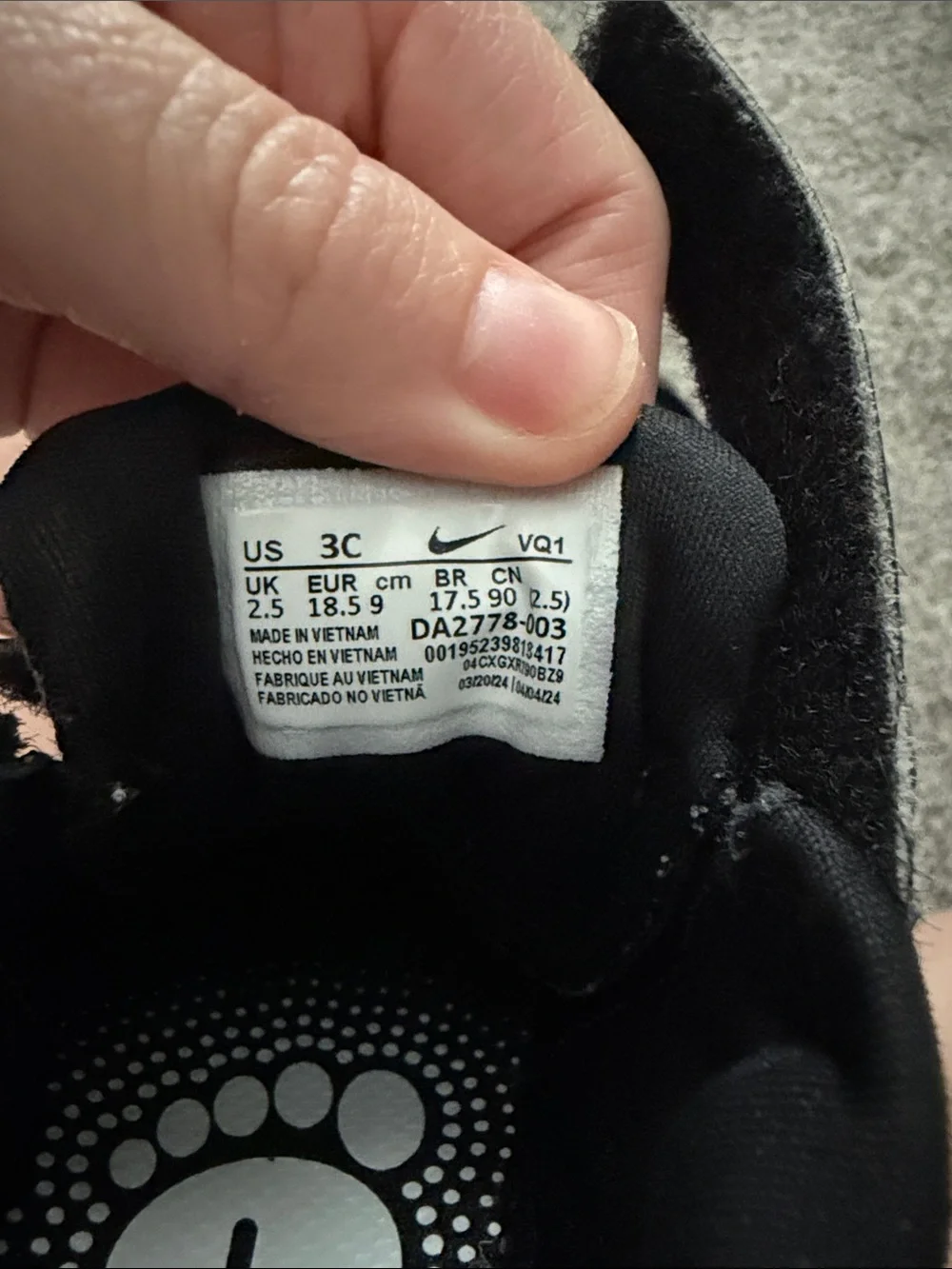 Nike Kids Black and White Velcro Athletic Sneakers